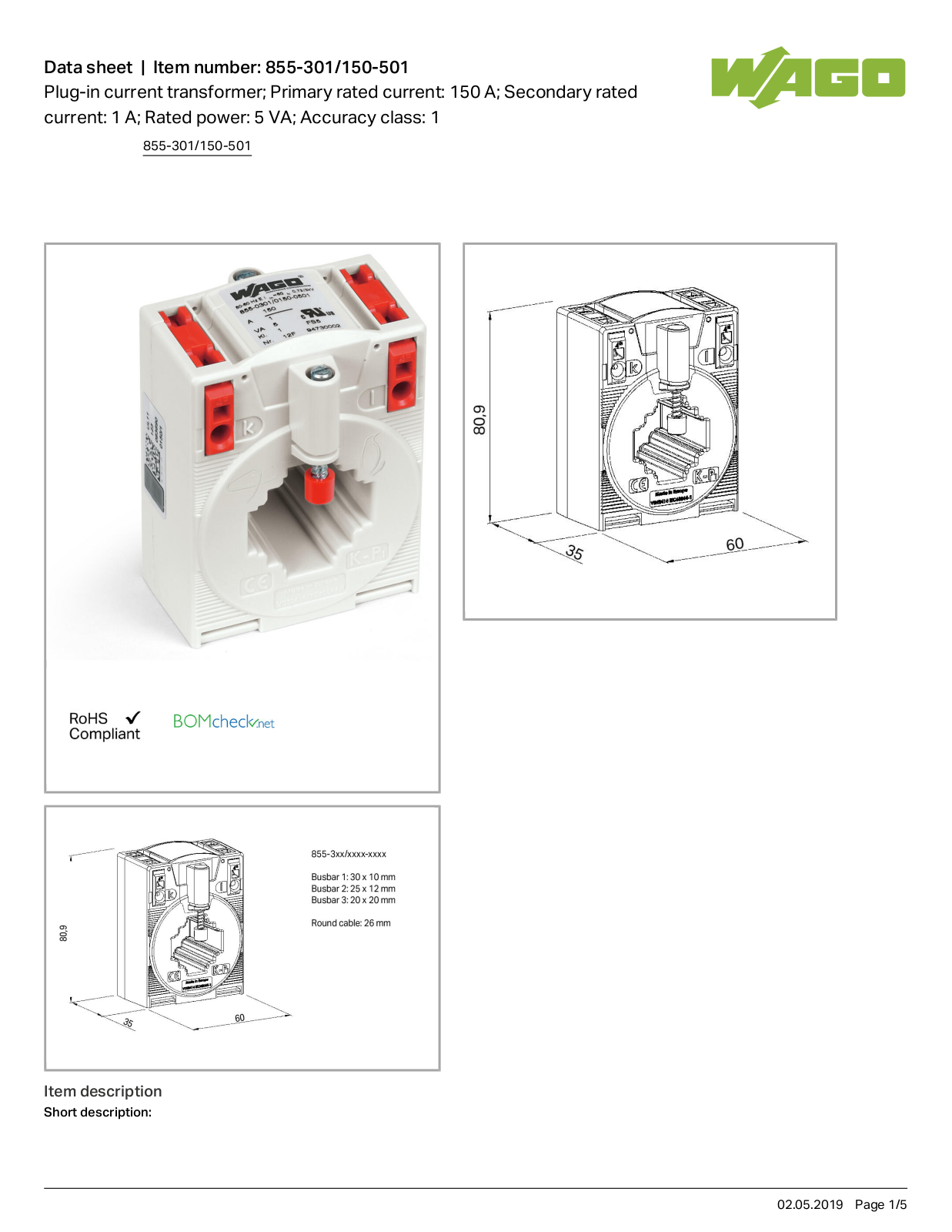 Wago 855-301/150-501 Data Sheet