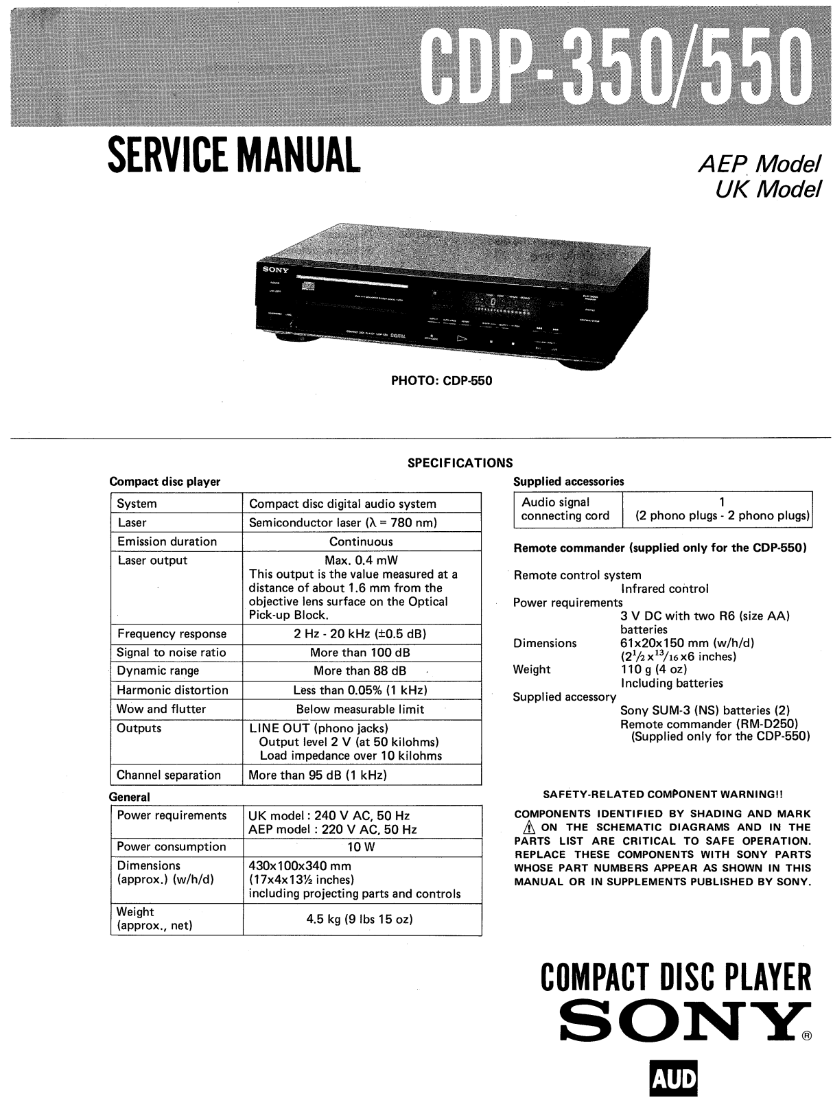 Sony CDP-550 Service manual