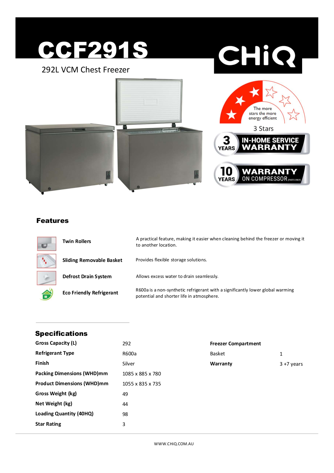 CHiQ CCF291S Specifications Sheet - ManualMachine.com