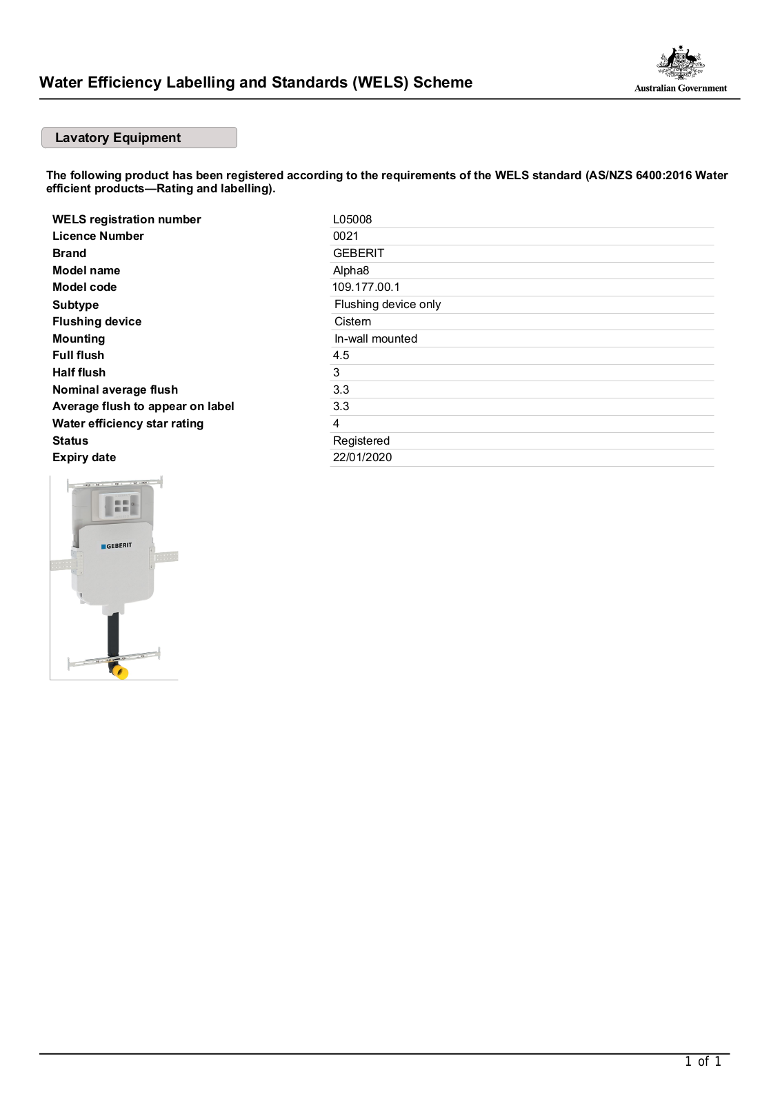 Geberit 109.177.00.1 Datasheet