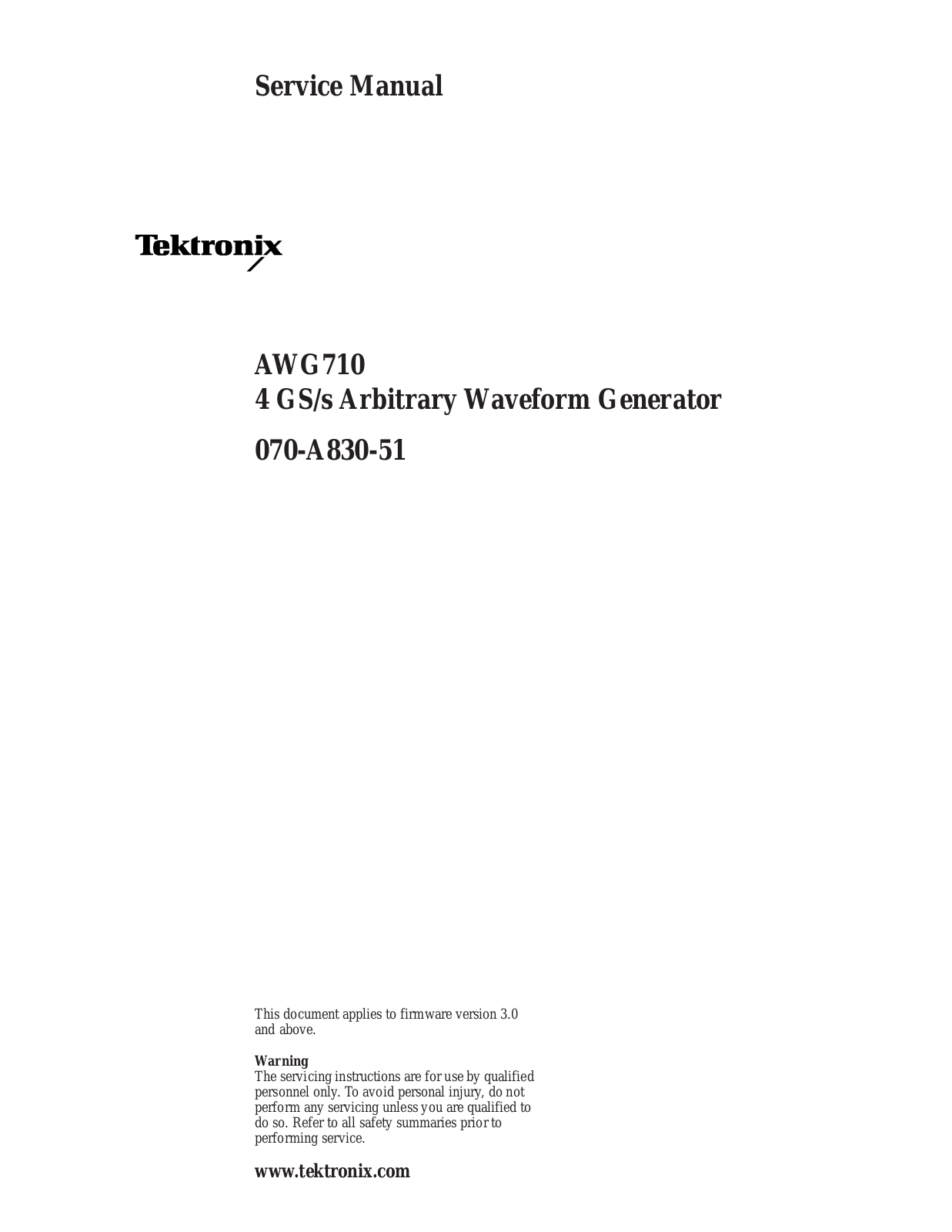 Tektronix 070-A830-51 User Manual