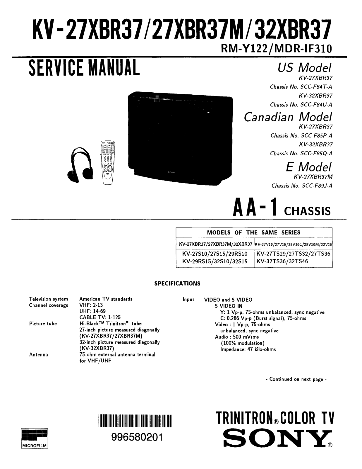 Sony kv32xbr37 schematic