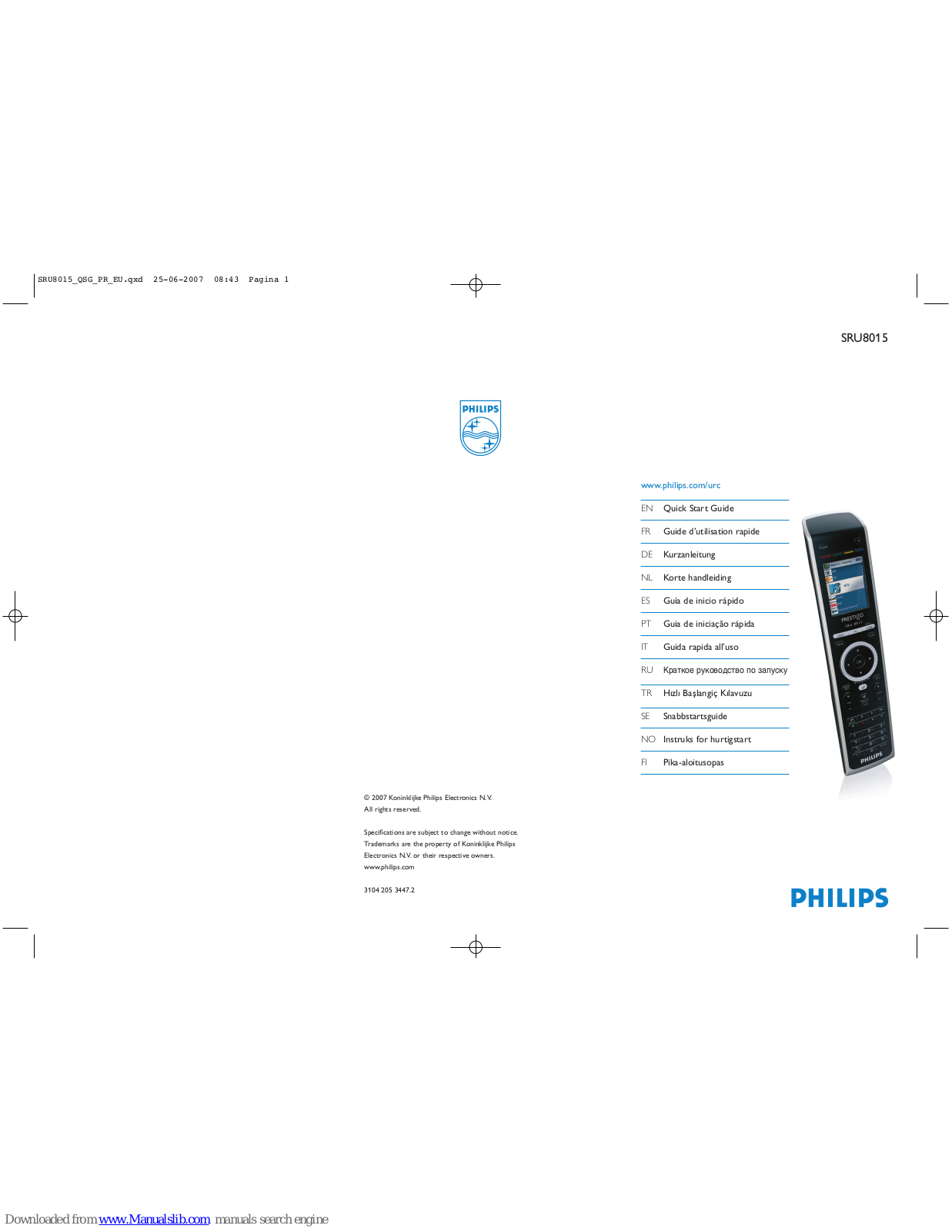 Philips SRU8015/10, SRU8015 Quick Start Manual