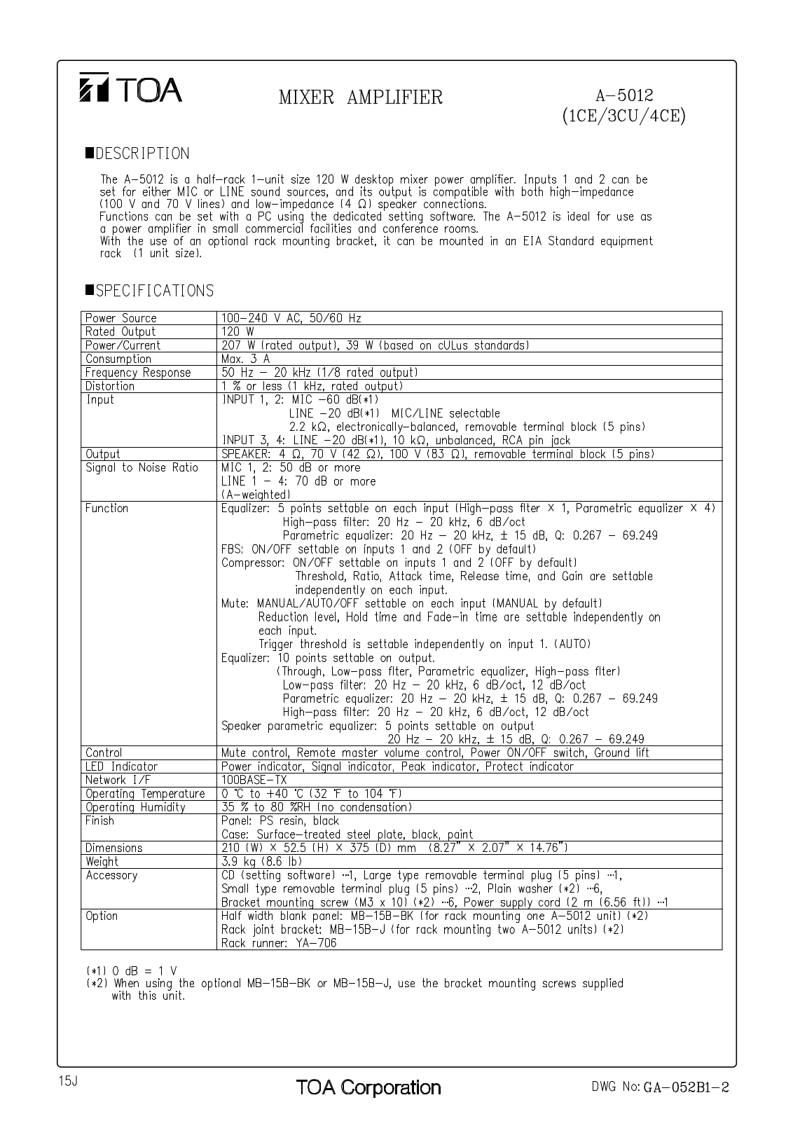 TOA A-5012 User Manual