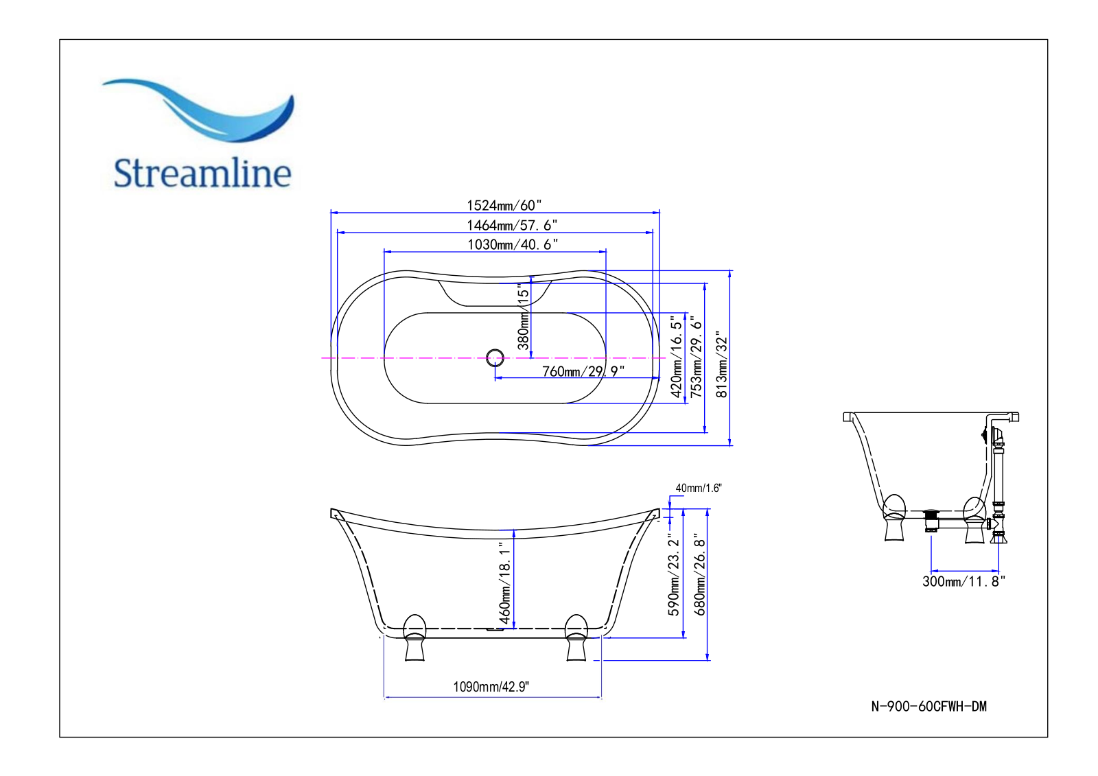 Streamline N900BLCH, N900GLDCH, N900BLGLD, N900CHCH, N900CHGLD Specifications