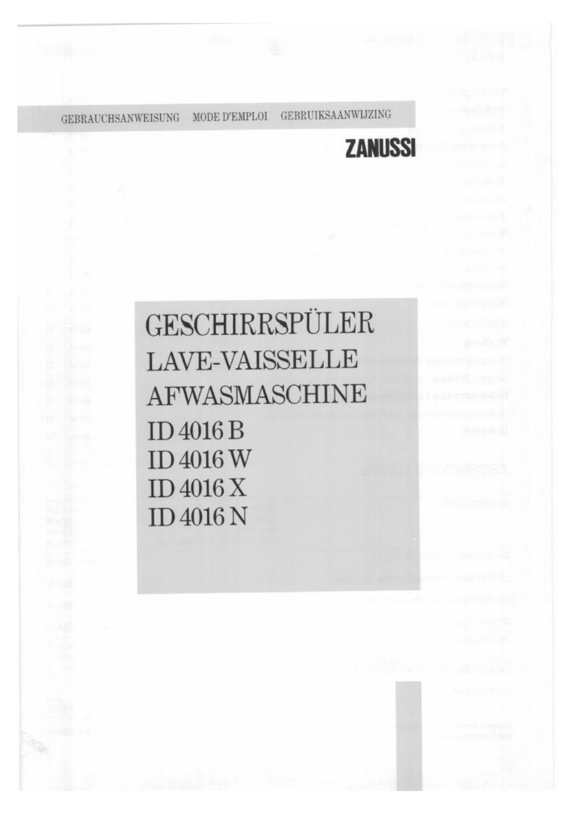 Zanussi ID4016X, ID4016B, ID4016W, ID4016N User Manual