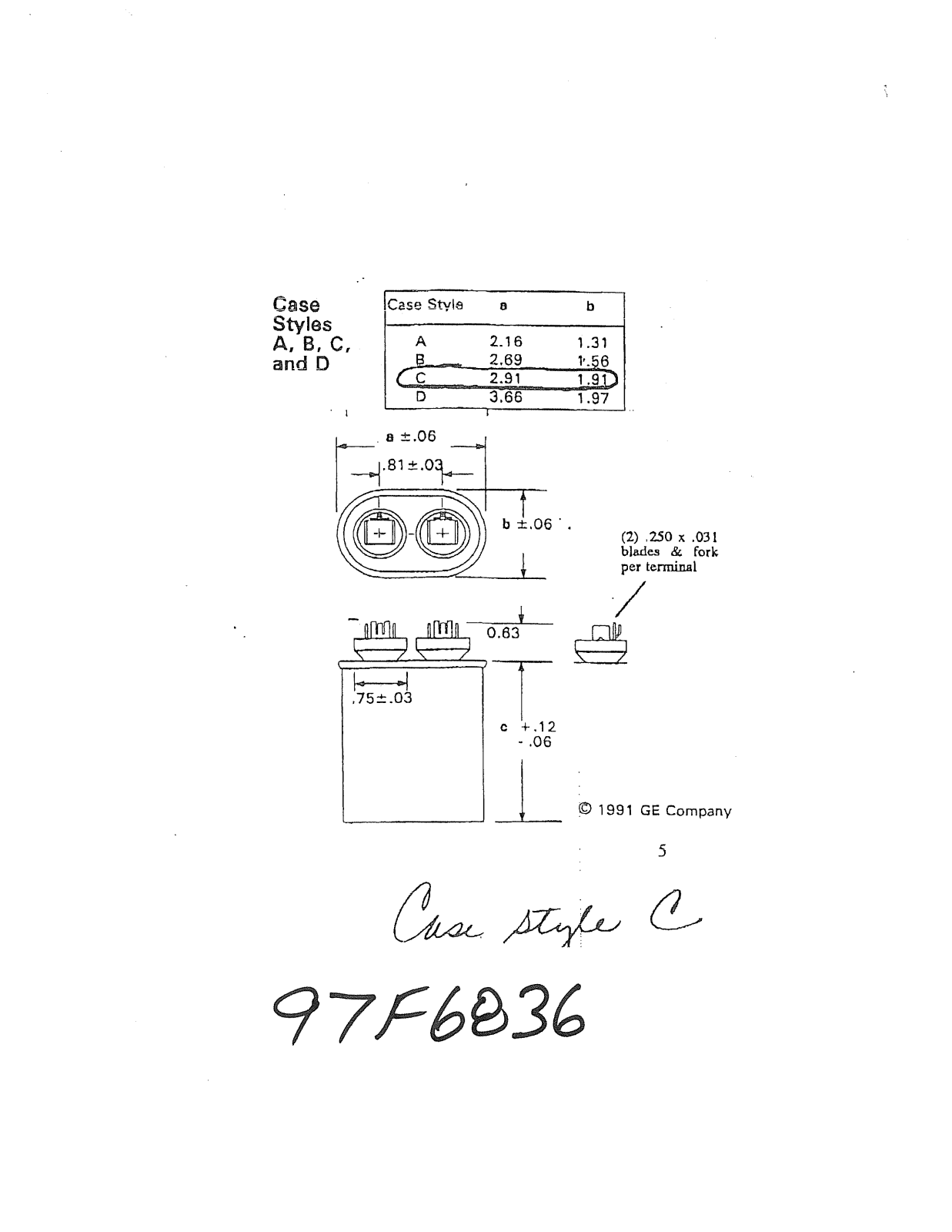 GE Capacitor 97F6836 Dimensional Sheet