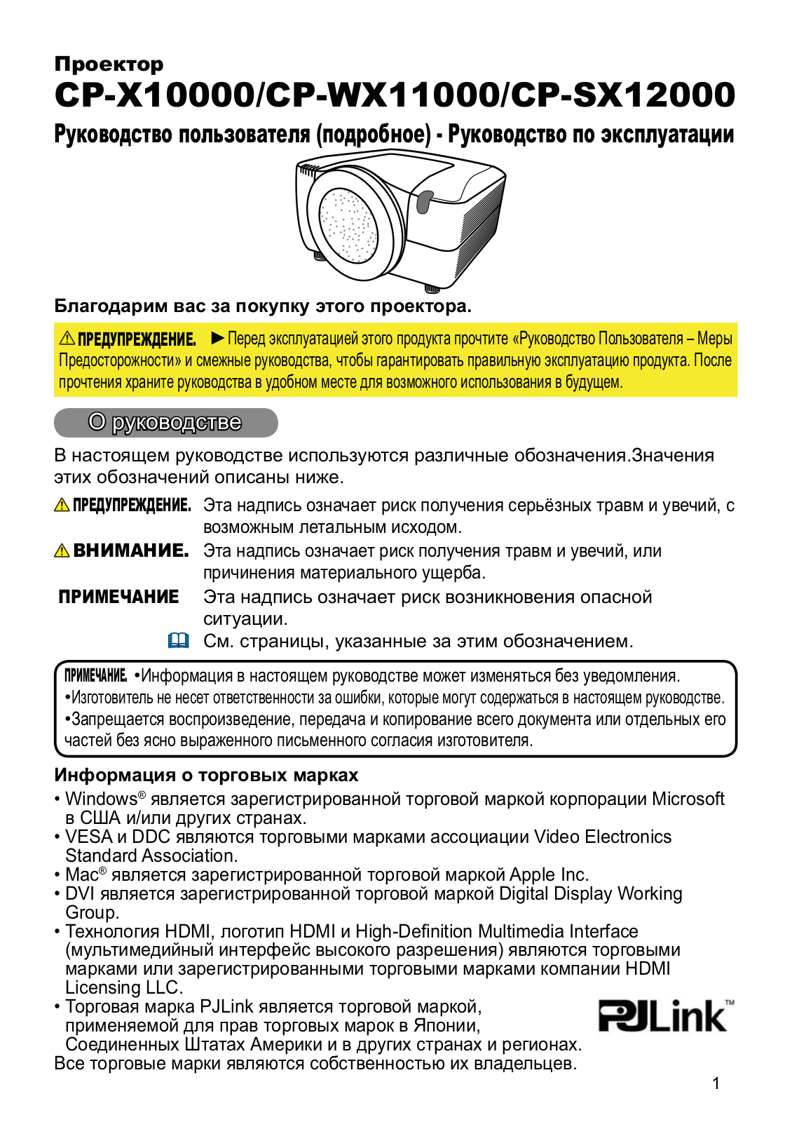 Hitachi CP-X10000W, CP-SX12000W User Manual