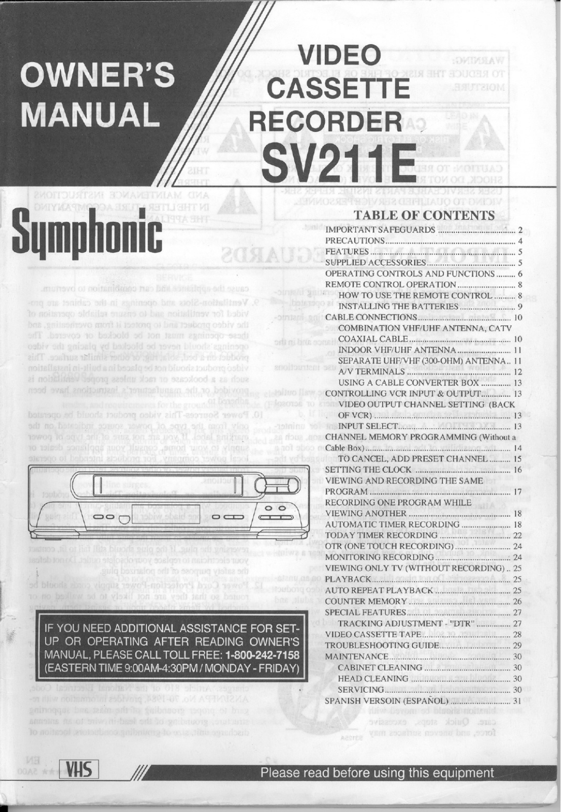 Symphonic SV211E Owner Manual