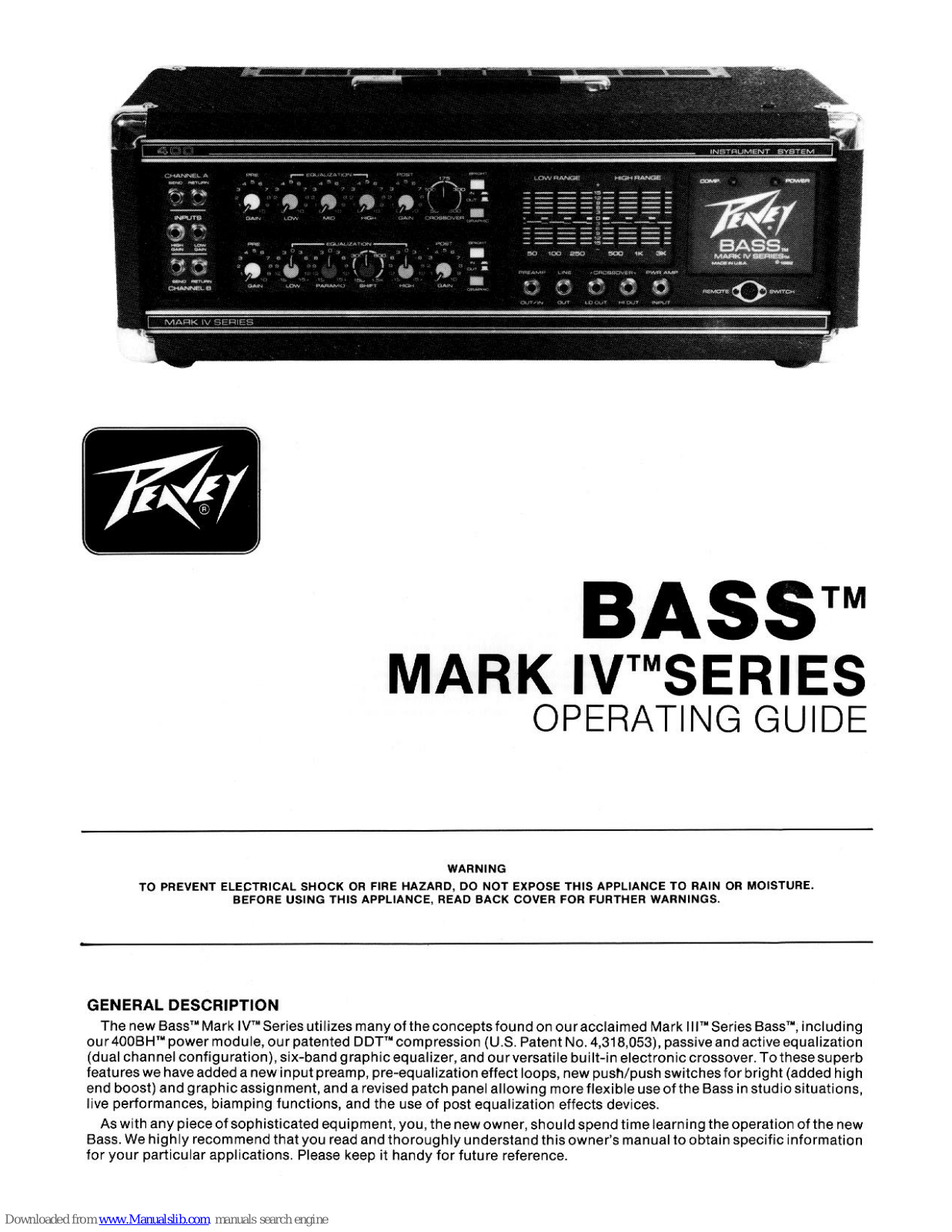 Peavey Bass Mark IV, Bass Mark IV Series Operating Manual