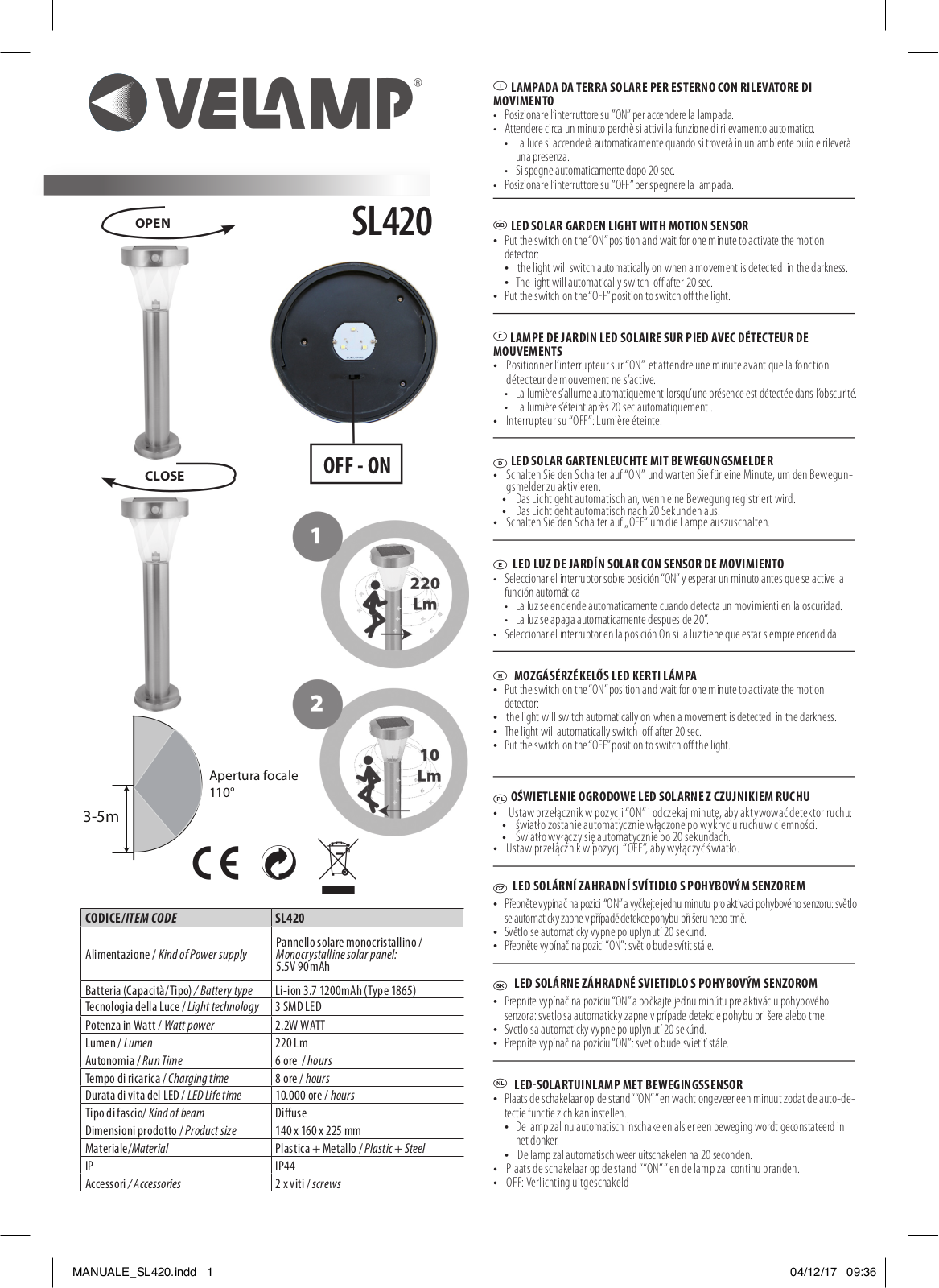 Velamp SL420 User Manual