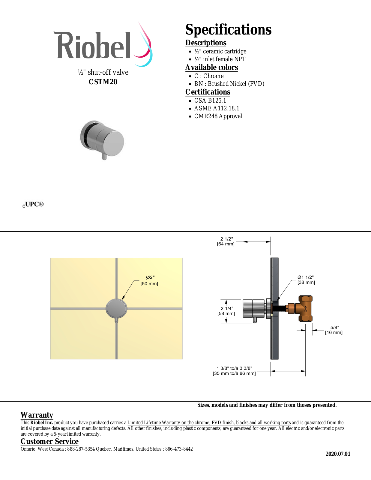 Riobel CSTM20BN, CSTM20C Specifications - ManualMachine.com