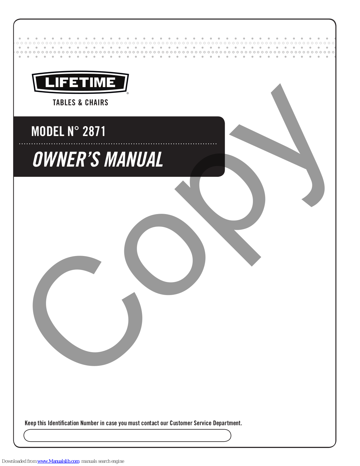 Lifetime 2871 Owner's Manual