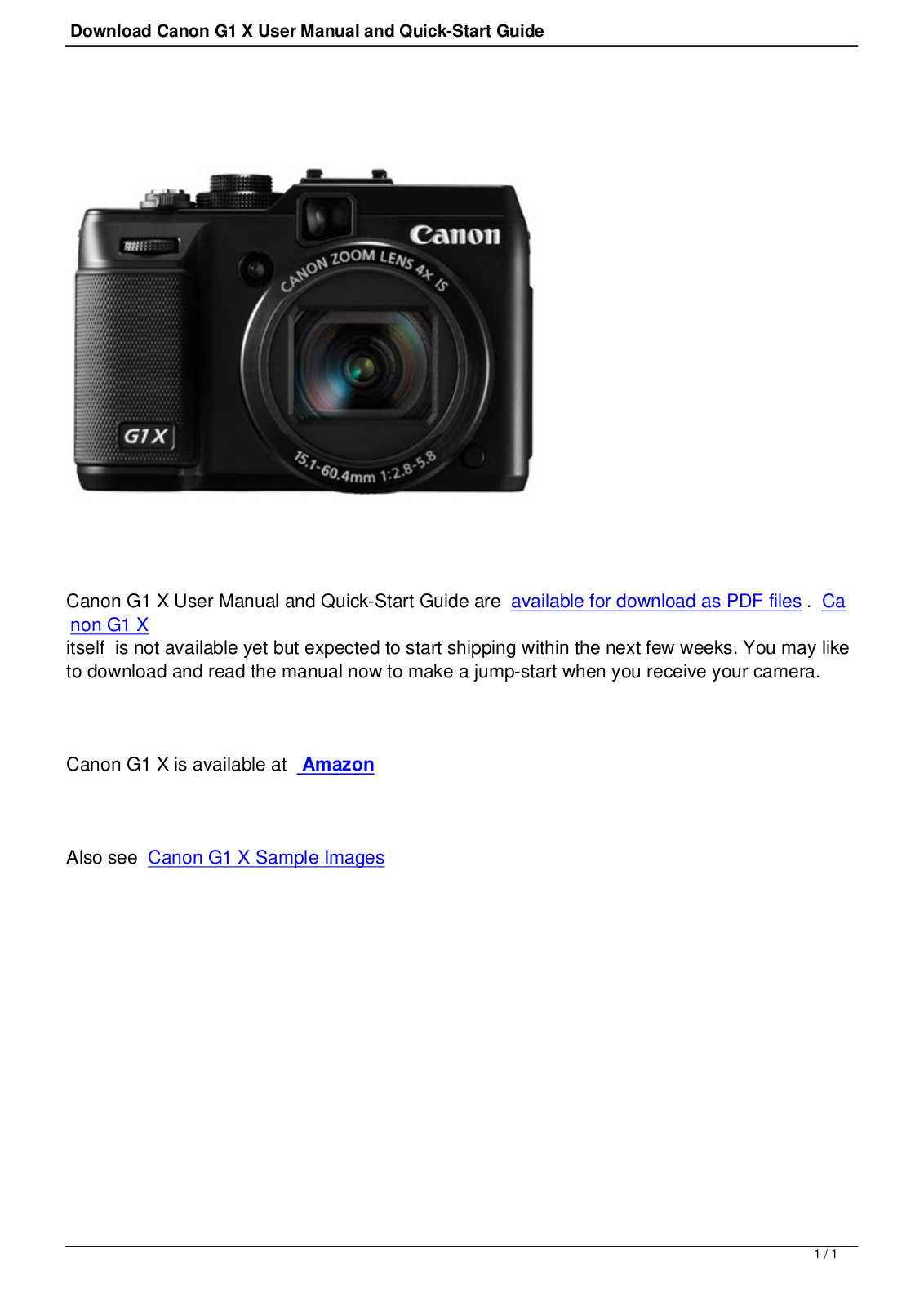 Canon G1 X User Manual