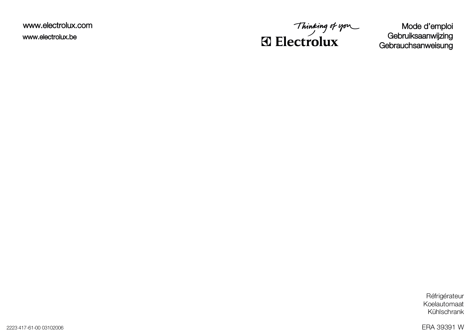 electrolux ERA39391W User Manual