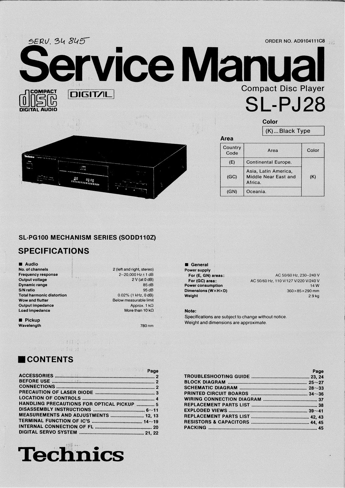 Technics SLPJ-28 Service manual