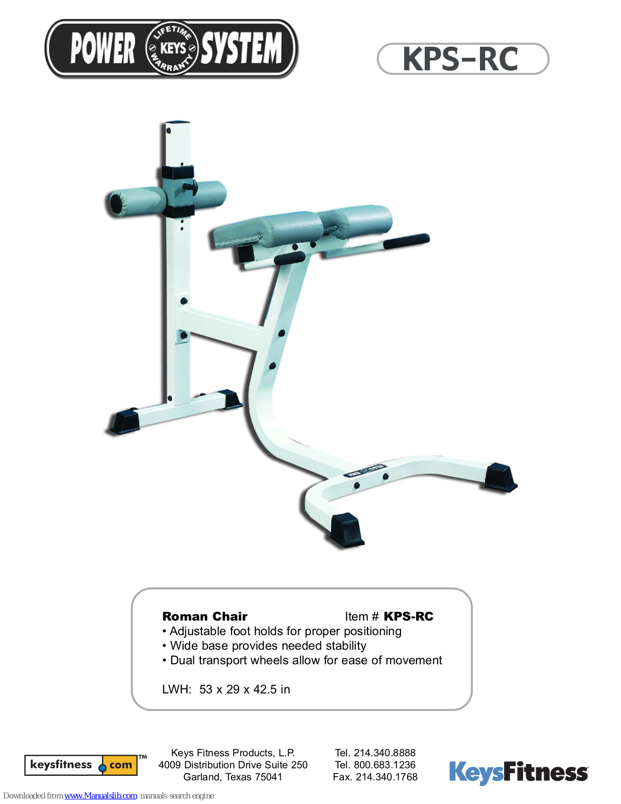 Keys Fitness ROMAN CHAIR KPS-RC, Power System KPS-RC Features