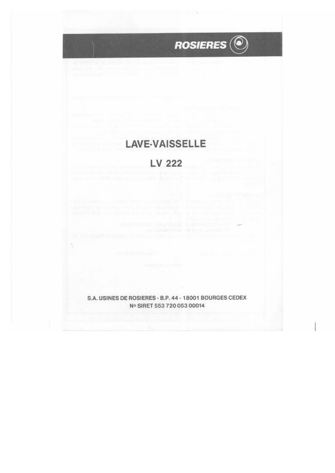 Rosieres LV 222 User Manual