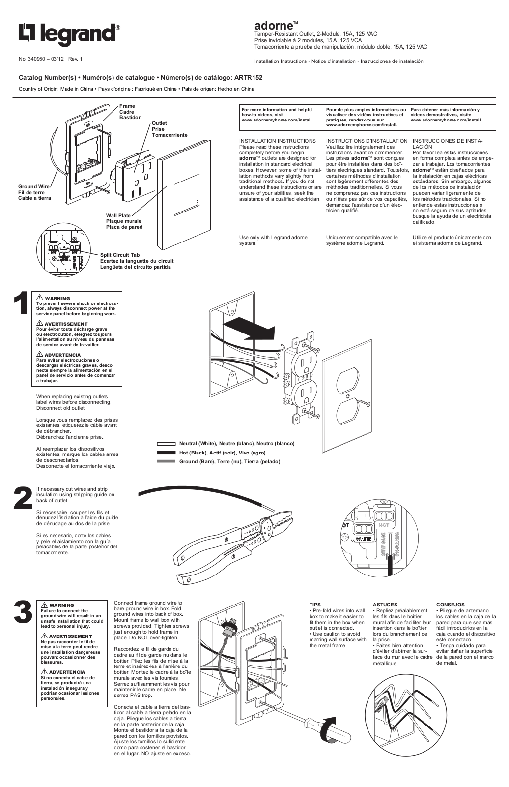 Legrand ARTR152 User Manual