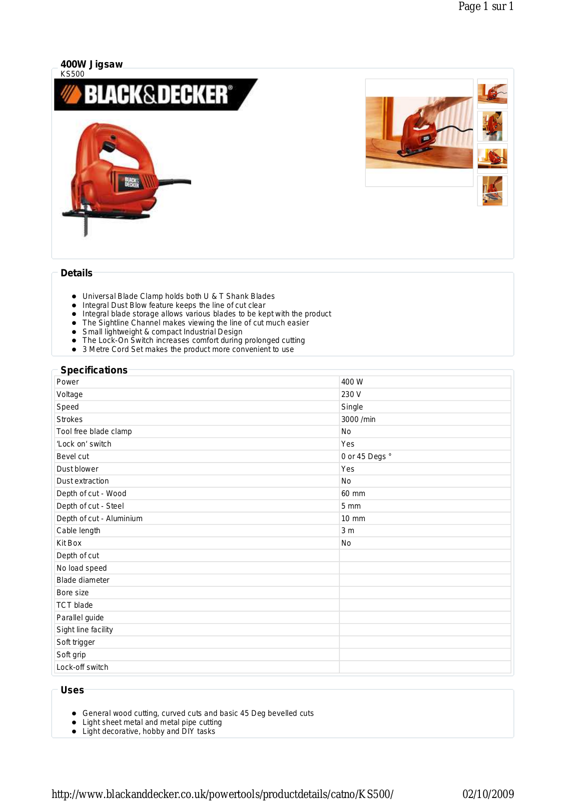 Black & decker KS500 DATASHEET