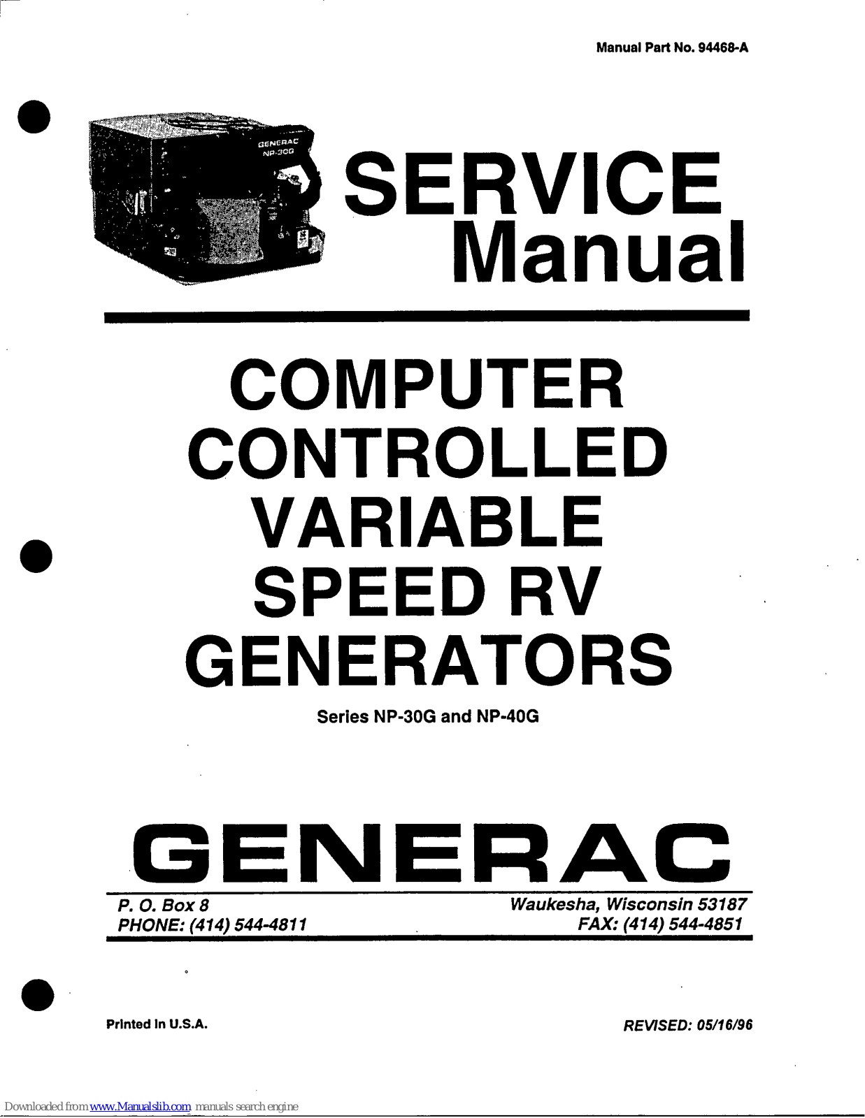 Generac Power Systems NP-40G Series, NP-30G Series Service Manual