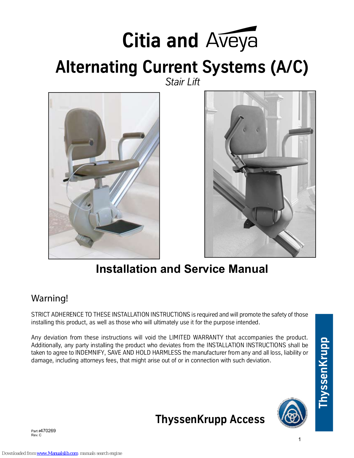 ThyssenKrupp Access Citia, Aveya Installation And Service Manual