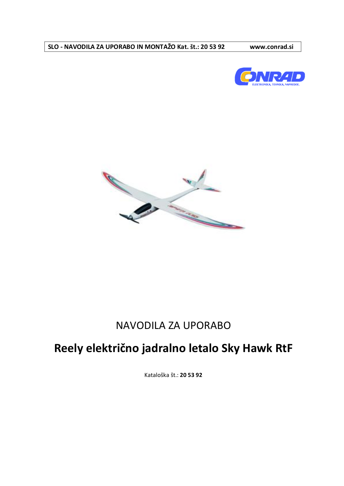 Reely EP Flight Model „Sky Hawk“ RtF User guide