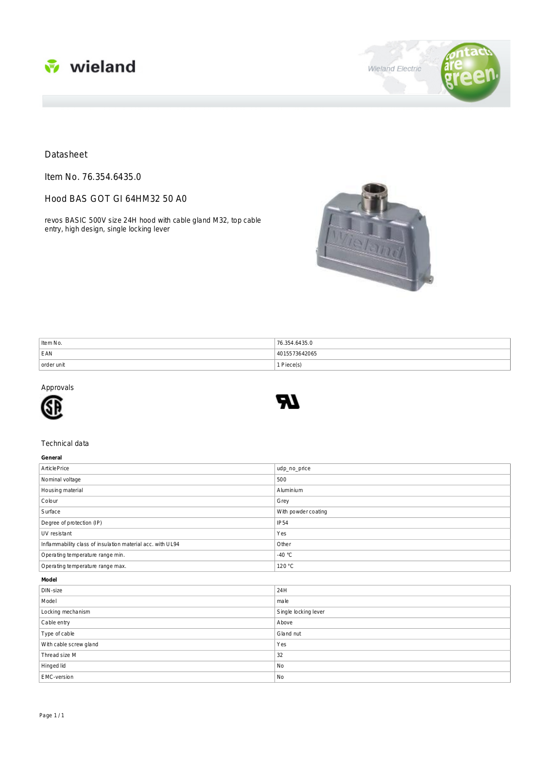 Wieland 76.354.6435.0 Data Sheet