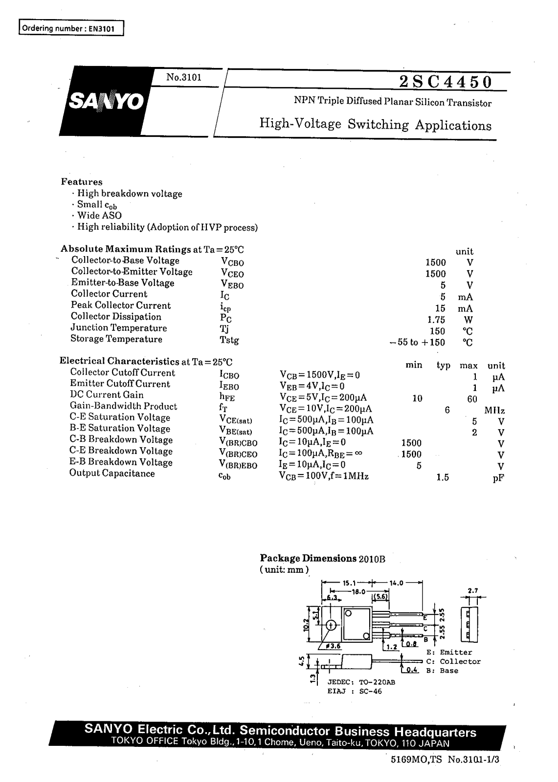 SANYO 2SC4450 Datasheet