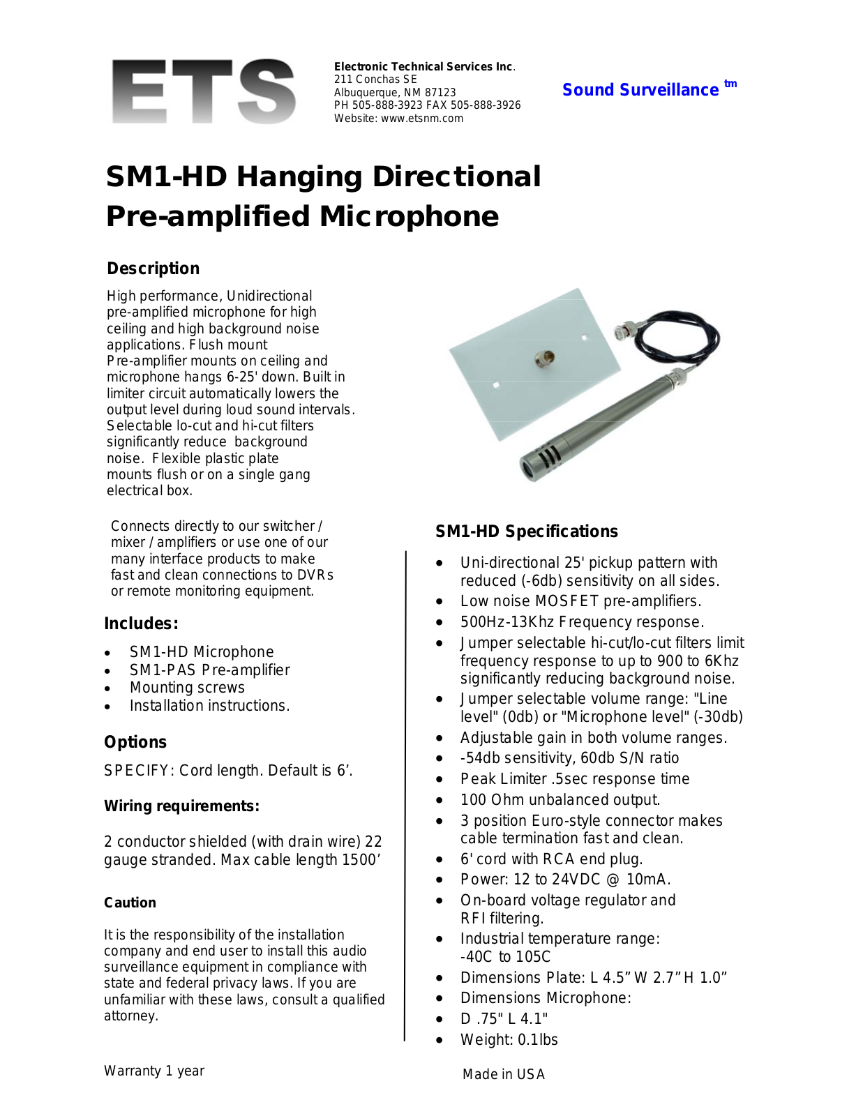 ETS SM1-HD Specsheet