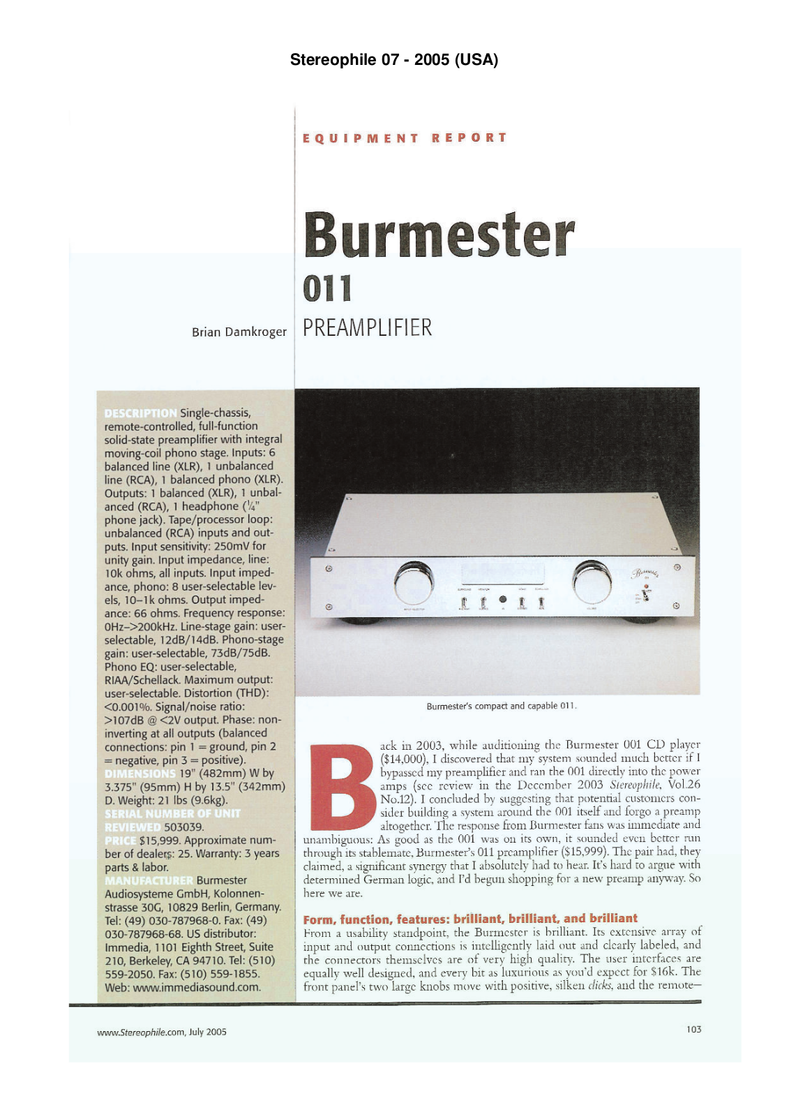 Burmester 011 Brochure - ManualMachine.com