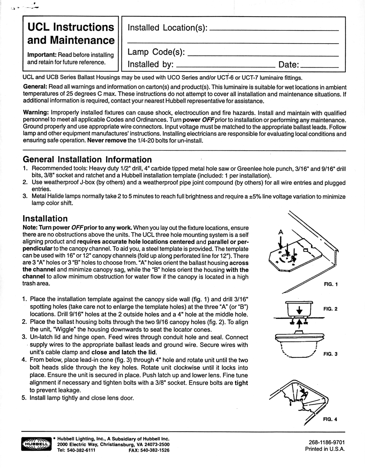 Hubbell Lighting UCL User Manual