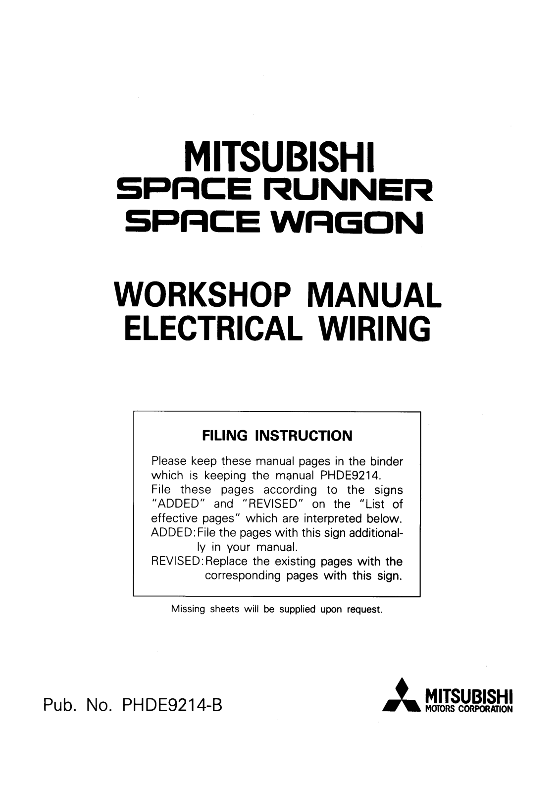 Mitsubishi Space Runner 1992 1997 User Manual