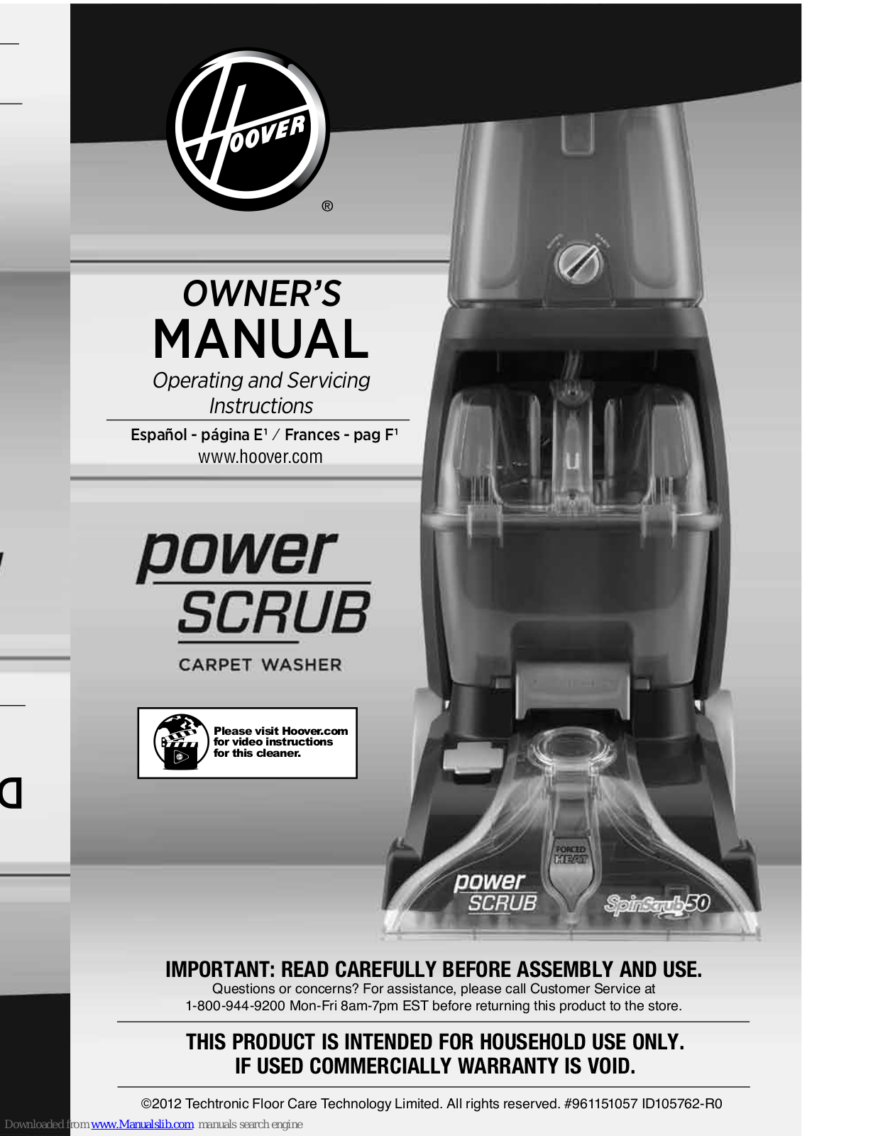 Hoover Power Scrub, FH50130, FH50150NC Owner's Manual