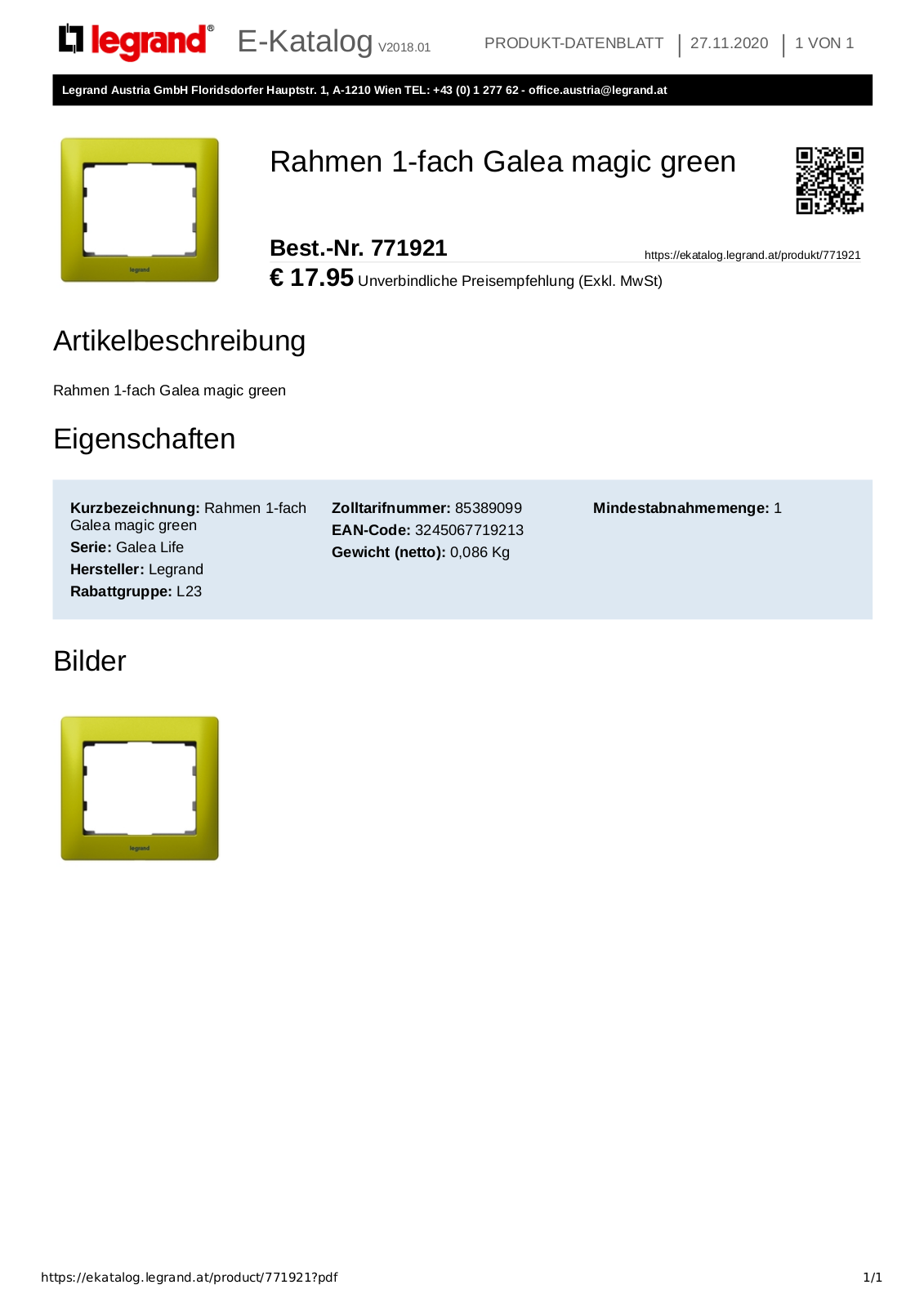 Legrand 771921 Technical data