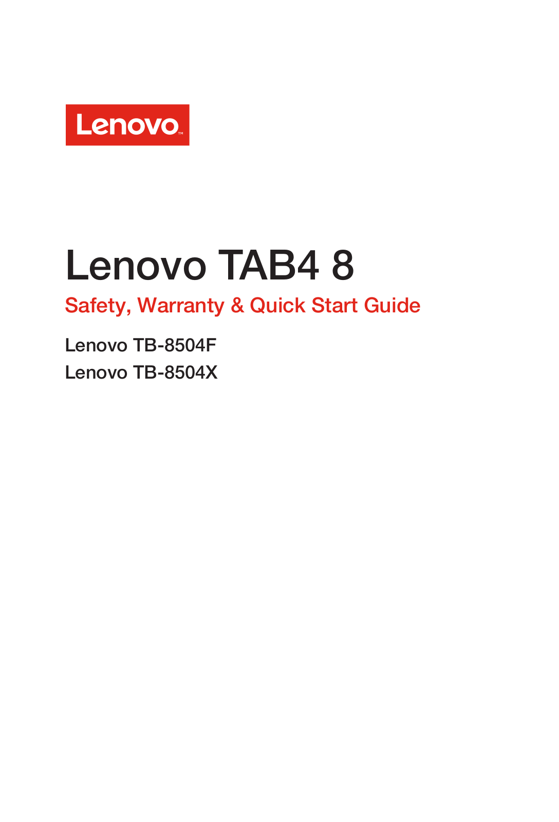 Lenovo TAB4 8 Safety, Warranty & Quick Start Guide