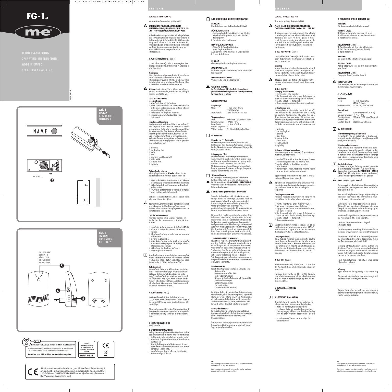 m-e modern-electronics FG1.2 Operating Instructions