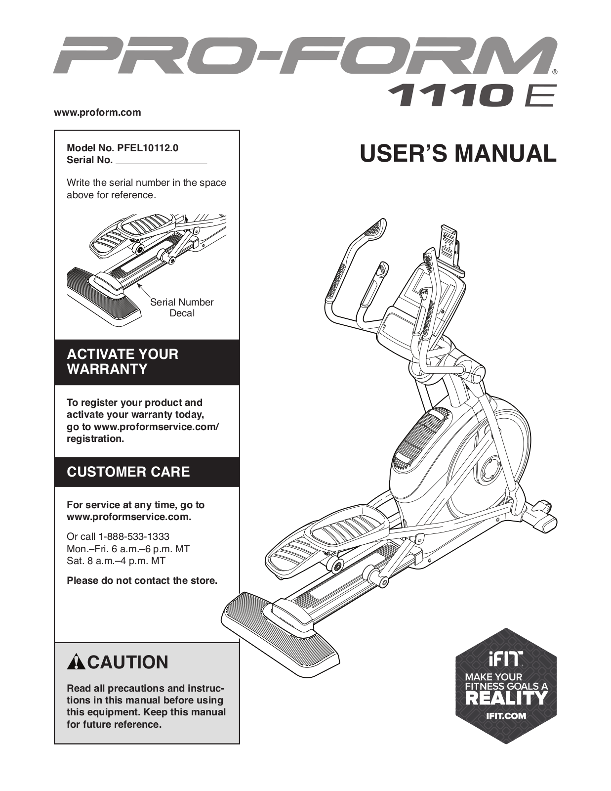 ProForm PFEL101120, 1110 E User Manual