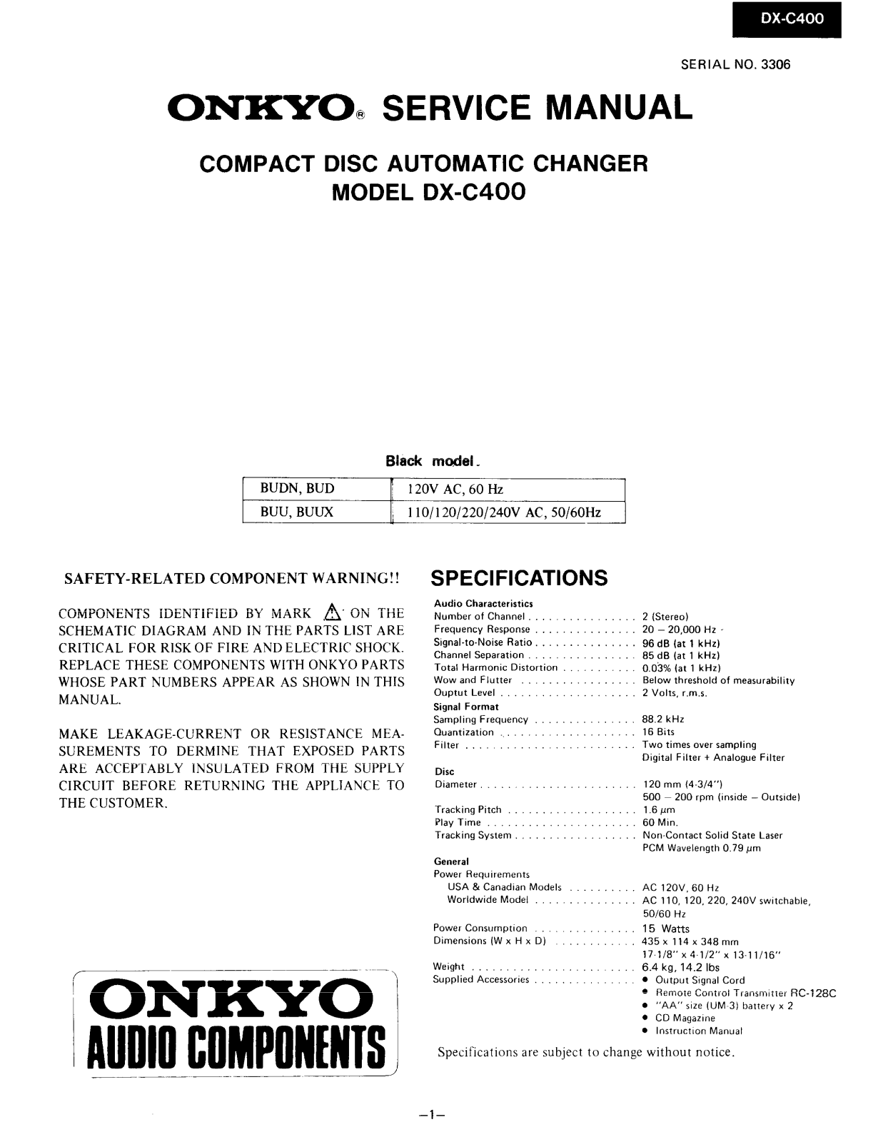 Onkyo DXC-400 Service Manual