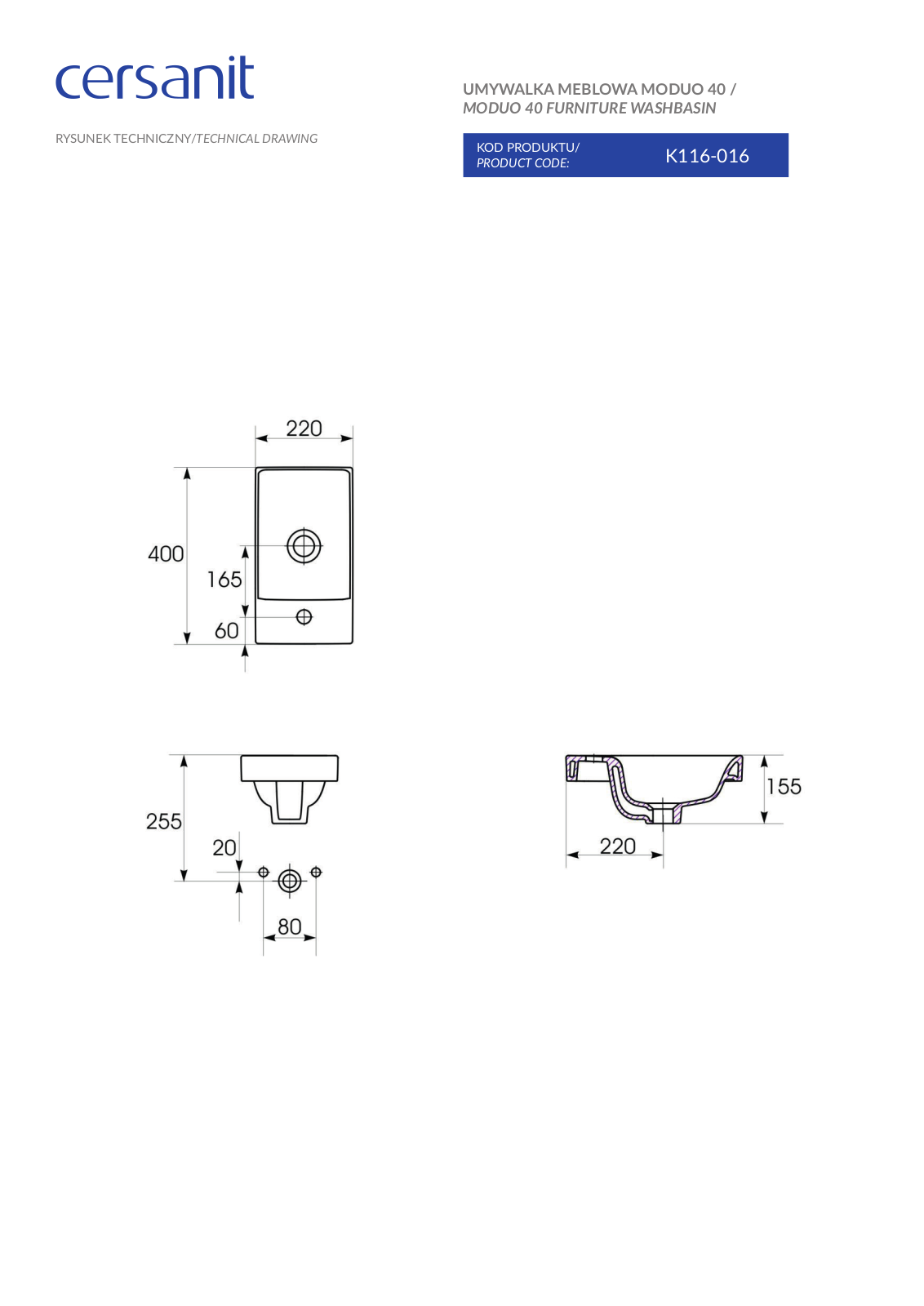 Cersanit K116-016 Drawing - ManualMachine.com