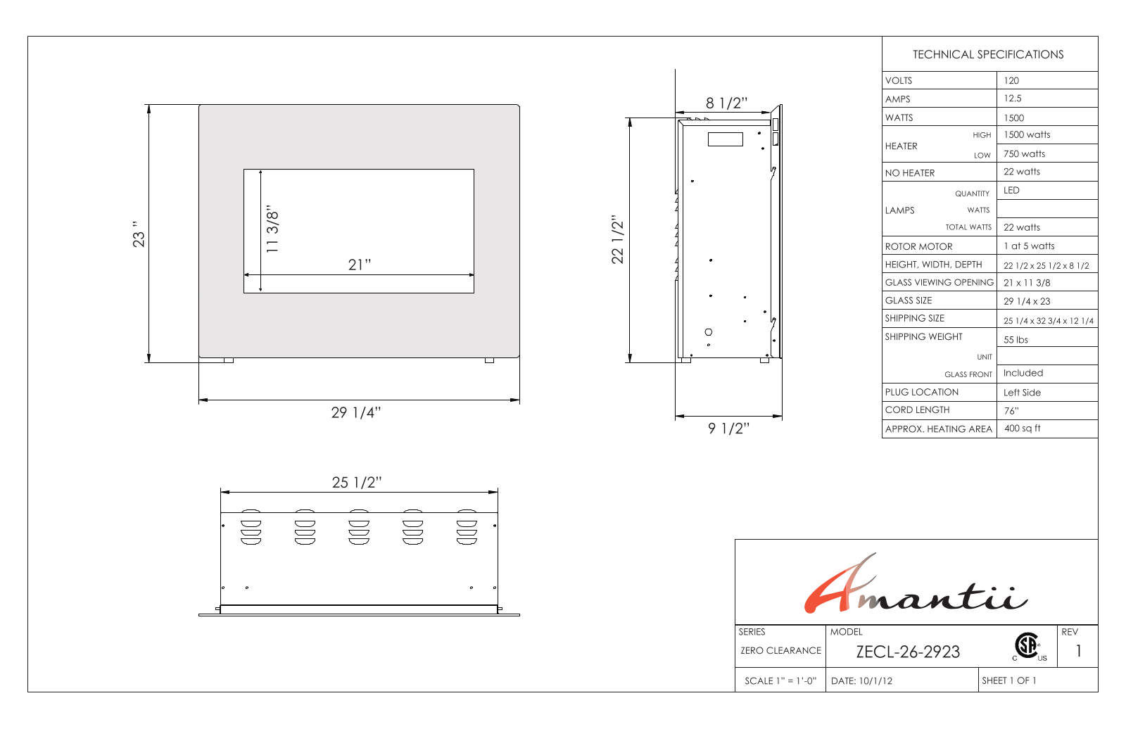 Amantii ZECL262923BG Specifications