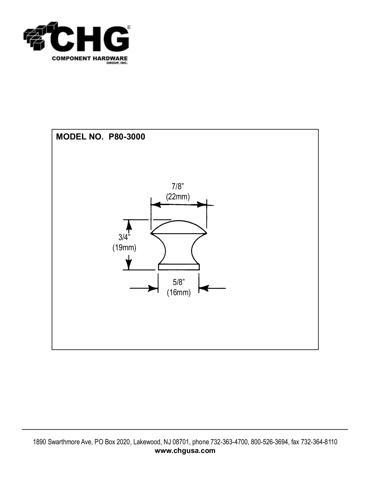 Component Hardware P80-3000 User Manual