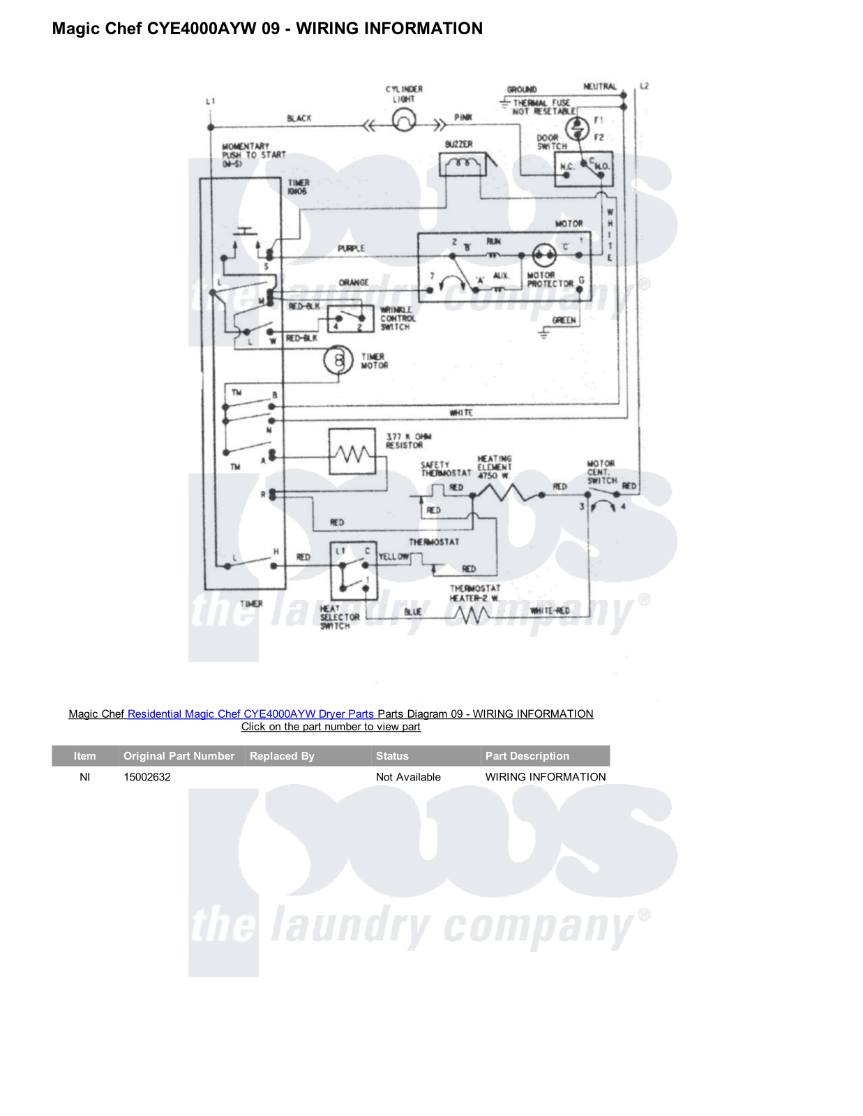 Magic Chef CYE4000AYW Parts Diagram