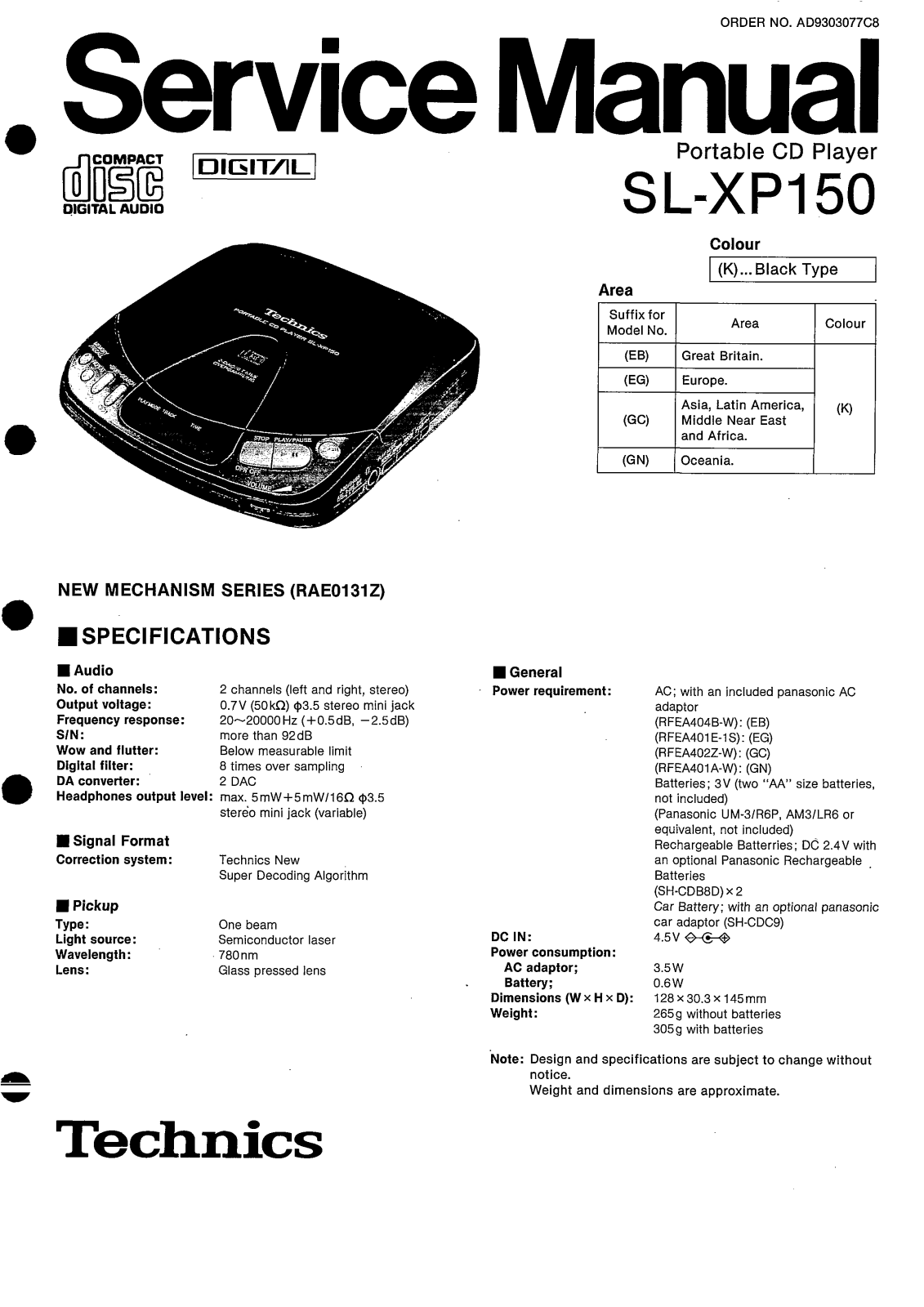 Technics SLXP-150 Service manual