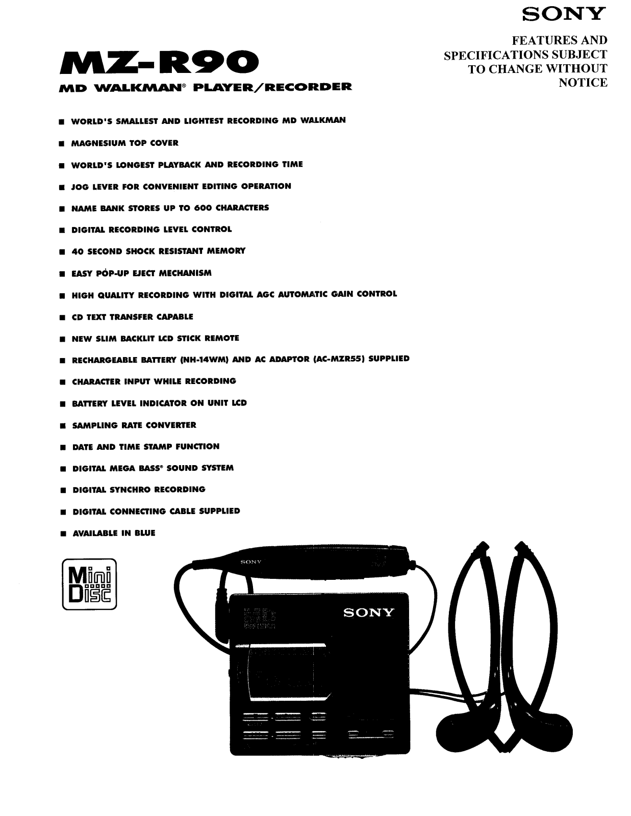 Sony MZ-R90 Operating Manual