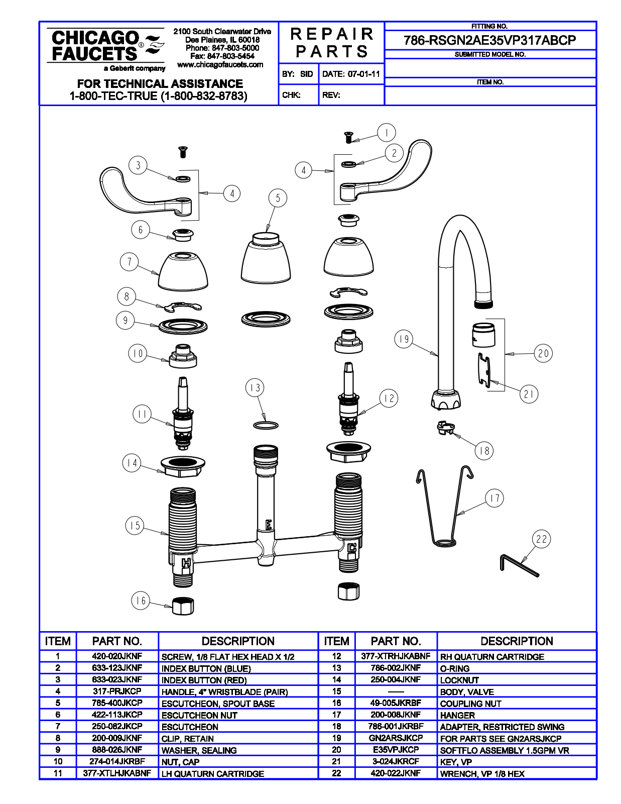 Chicago Faucet 786-RSGN2AE35VP317ABCP Parts List