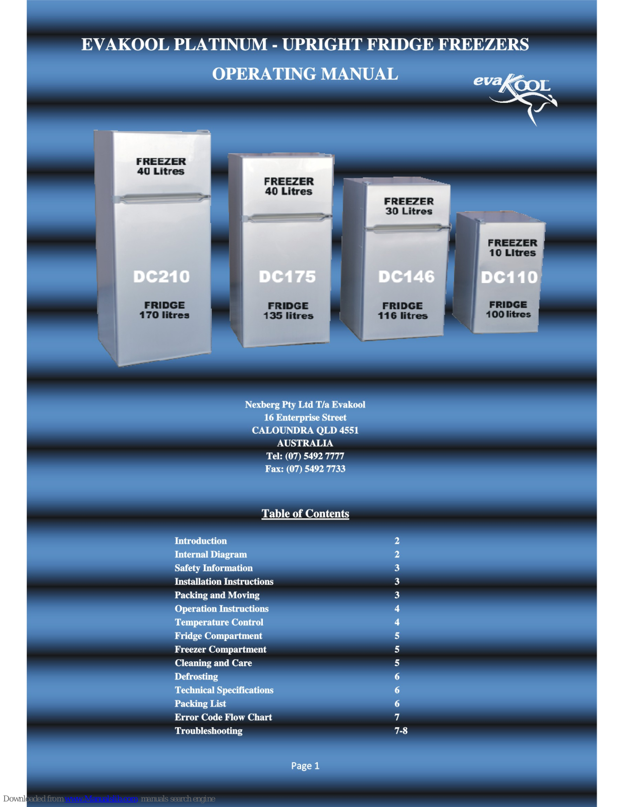 EvaKool DC175, DC210, DC110, DC146 Operating Manual