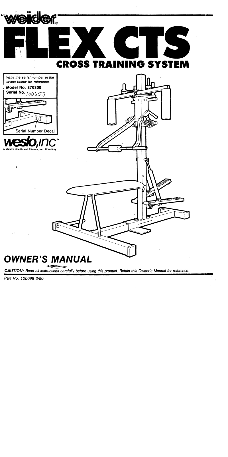 Weslo WL870300 Owner's Manual