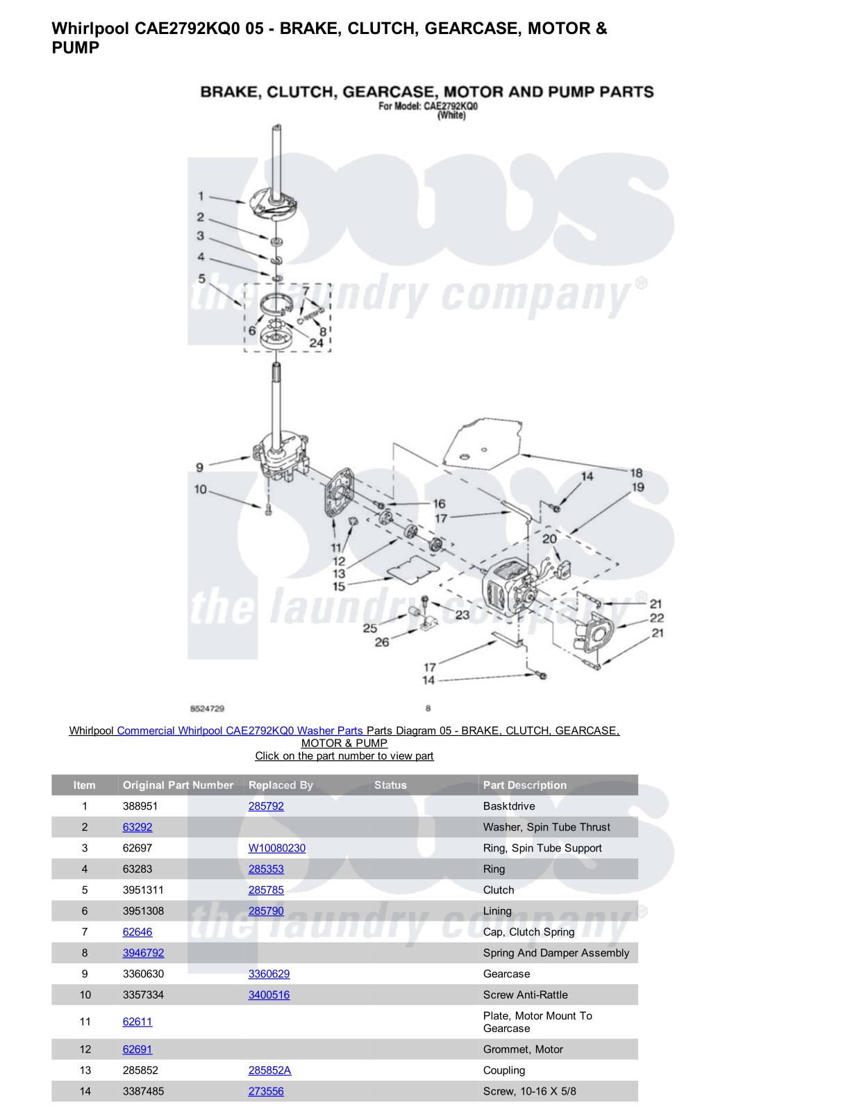 Whirlpool CAE2792KQ0 Parts Diagram