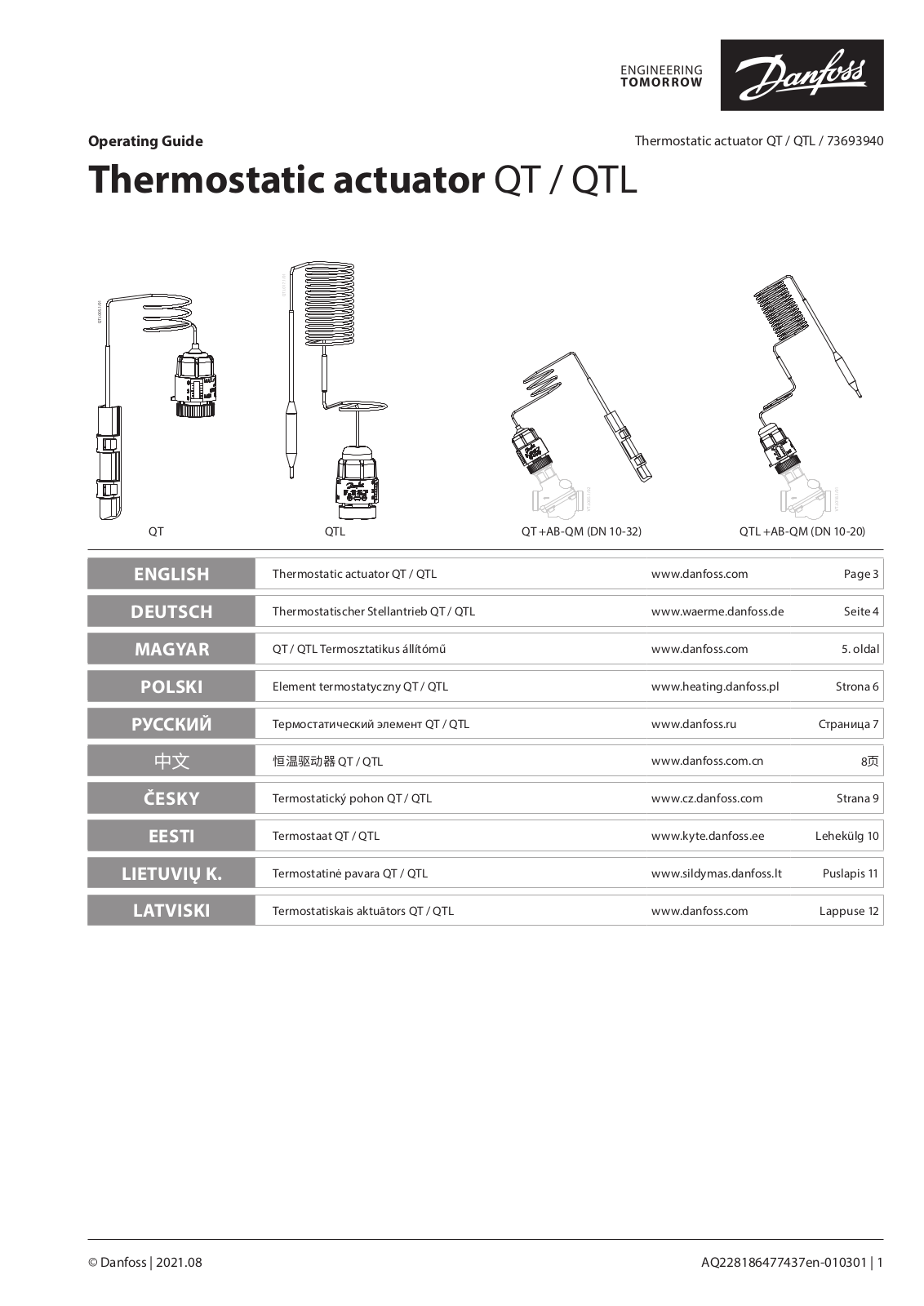 Danfoss QT, QTL Operating guide